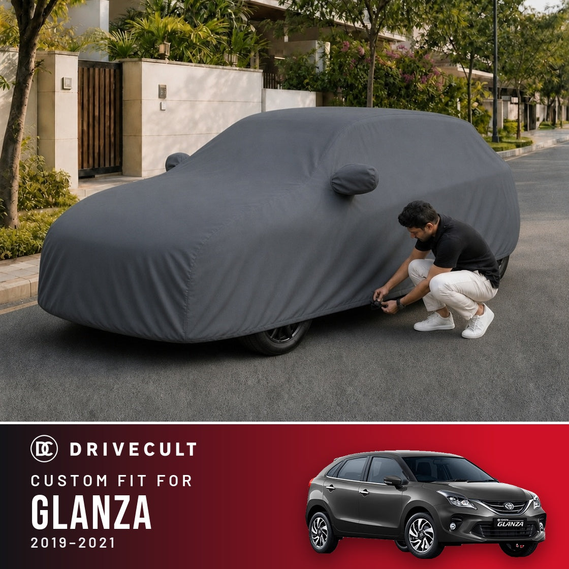 Toyota Glanza 2019-2021 DriveCult Titan custom-fit waterproof car body cover