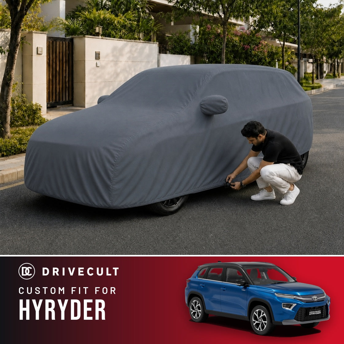 Toyota Hyryder DriveCult Titan custom-fit waterproof car body cover