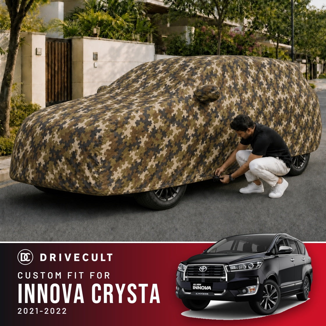 Toyota Innova Crysta 2021-2022 DriveCult Phantom custom-fit waterproof car body cover