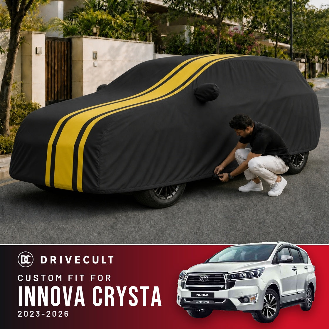 Toyota Innova Crysta 2023-2026 DriveCult Blaze custom-fit waterproof car body cover