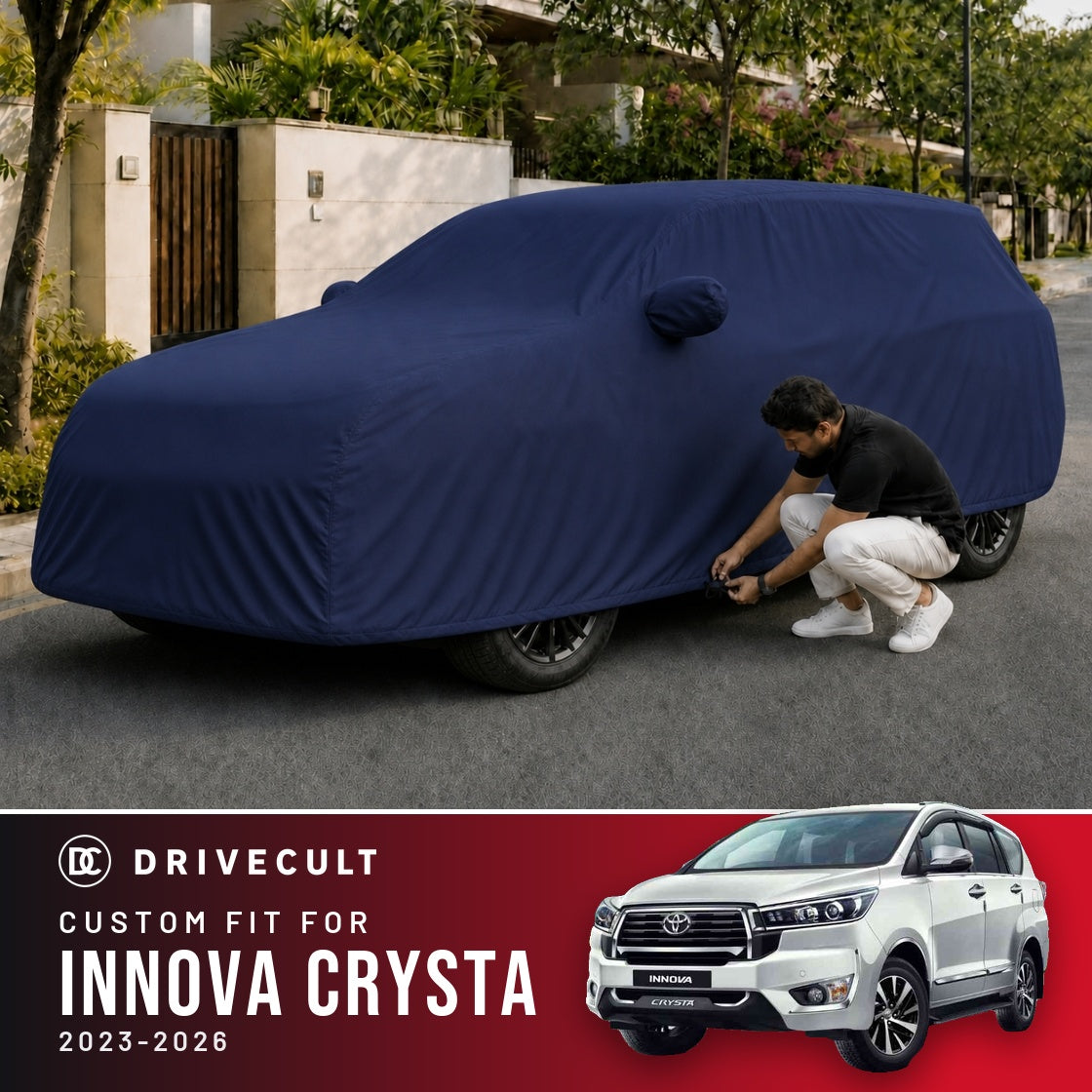 Toyota Innova Crysta 2023-2026 DriveCult Storm custom-fit waterproof car body cover