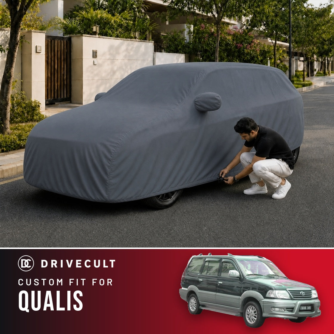 Toyota Qualis DriveCult Titan custom-fit waterproof car body cover