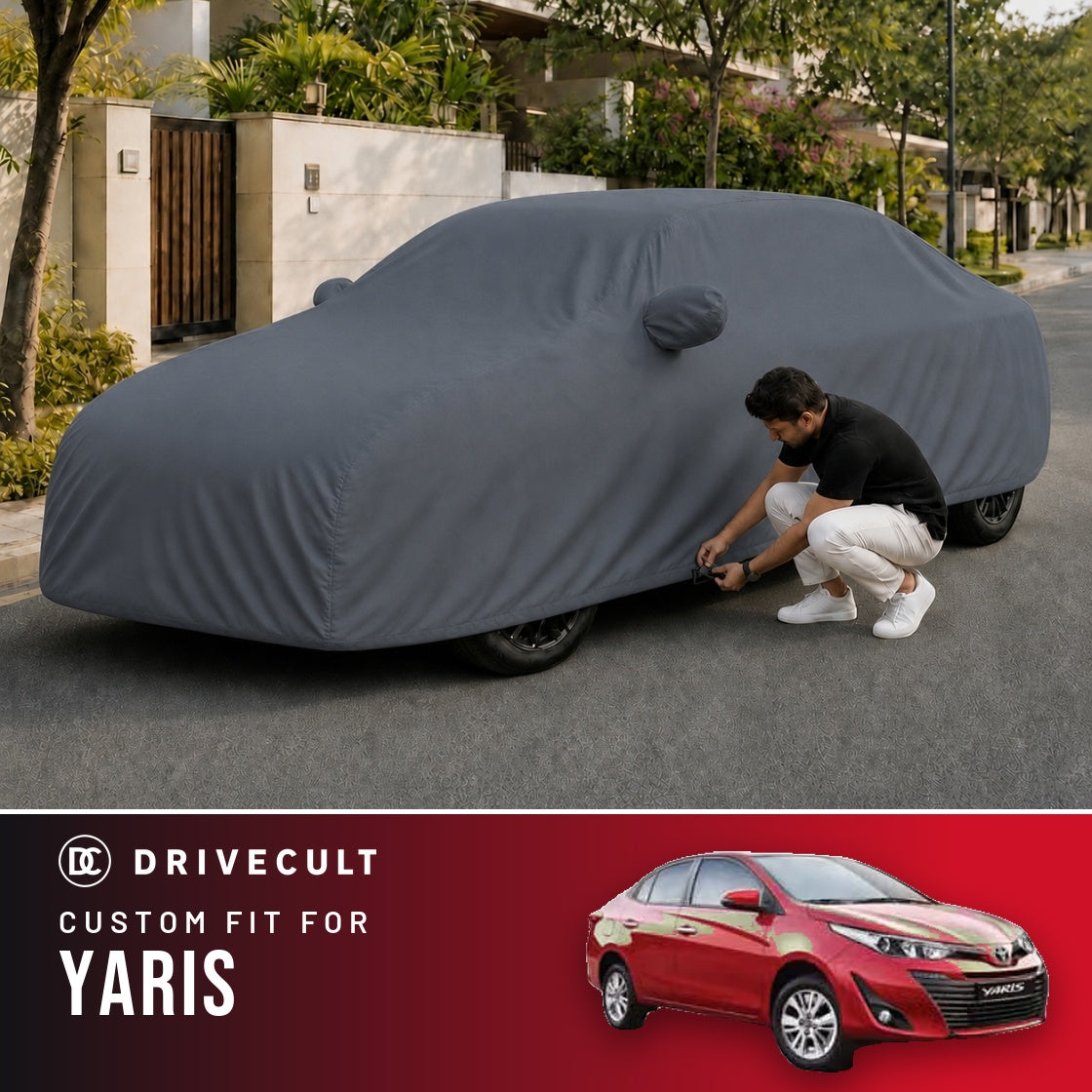 Toyota Yaris DriveCult Titan custom-fit waterproof car body cover