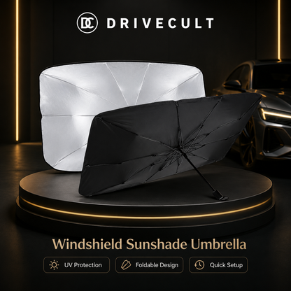 DriveCult foldable windshield umbrella keeps the cabin cooler