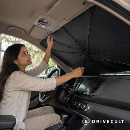 DriveCult reflective windscreen sun shade umbrella for most cars