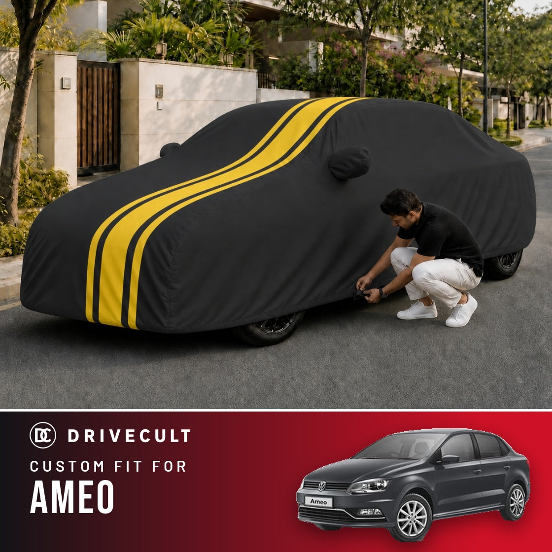 Volkswagen Ameo DriveCult Blaze custom-fit waterproof car body cover