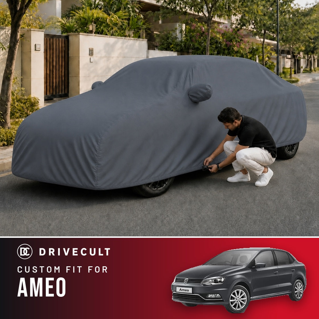 Volkswagen Ameo DriveCult Titan custom-fit waterproof car body cover