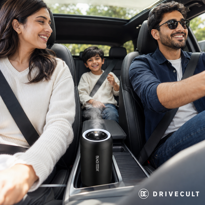 Family enjoying fresh cabin air with the Black Odor car diffuser