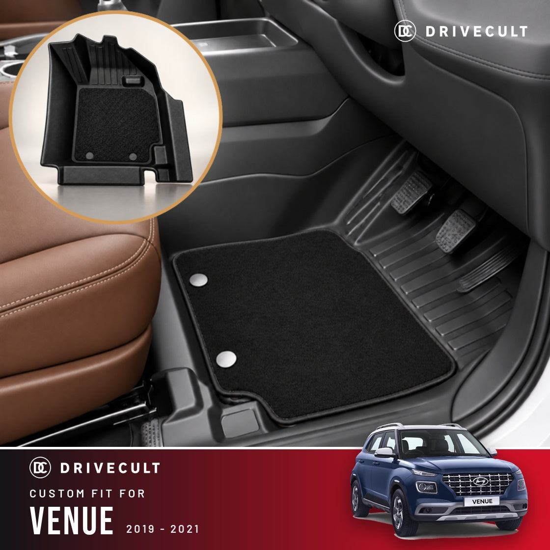 Hyundai Venue 2019-2021 DriveCult ATM X Mats custom-fit 2-layer floor mats
