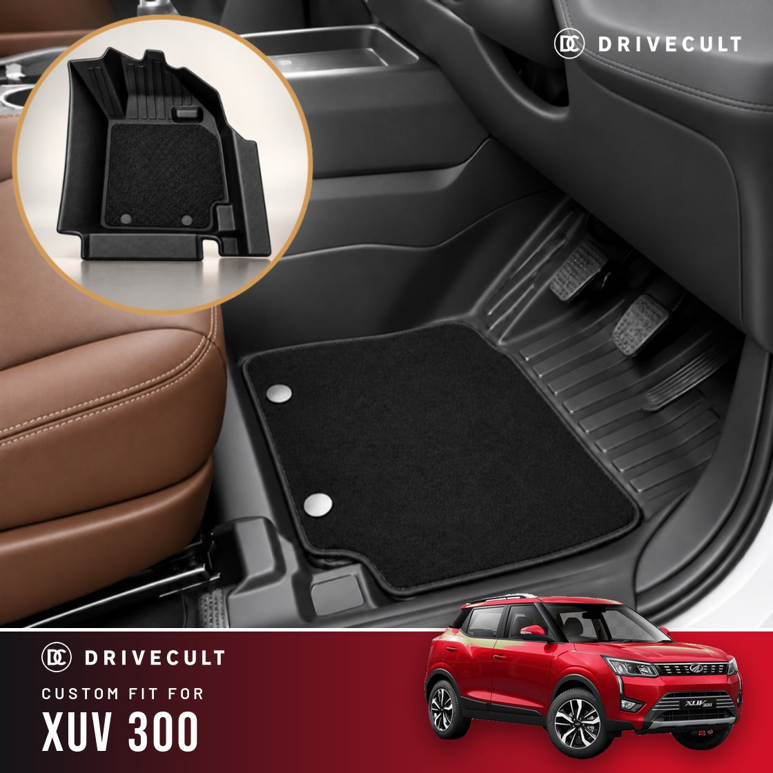 Mahindra XUV 300 DriveCult ATM X Mats custom-fit 2-layer floor mats