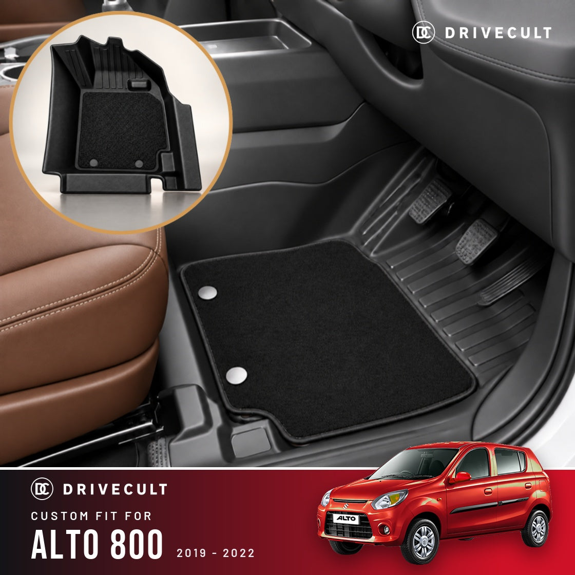 Maruti Suzuki Alto 800 2019-2022 DriveCult ATM X Mats custom-fit 2-layer floor mats