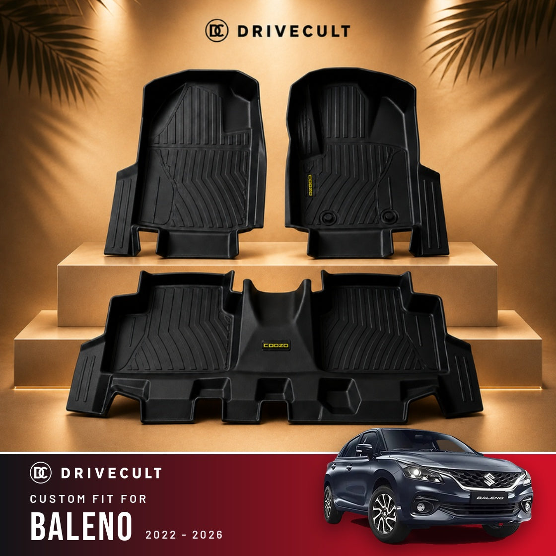 Maruti Suzuki Baleno 2022 - 2026 DriveCult ATM Mats custom-fit TPE floor mats
