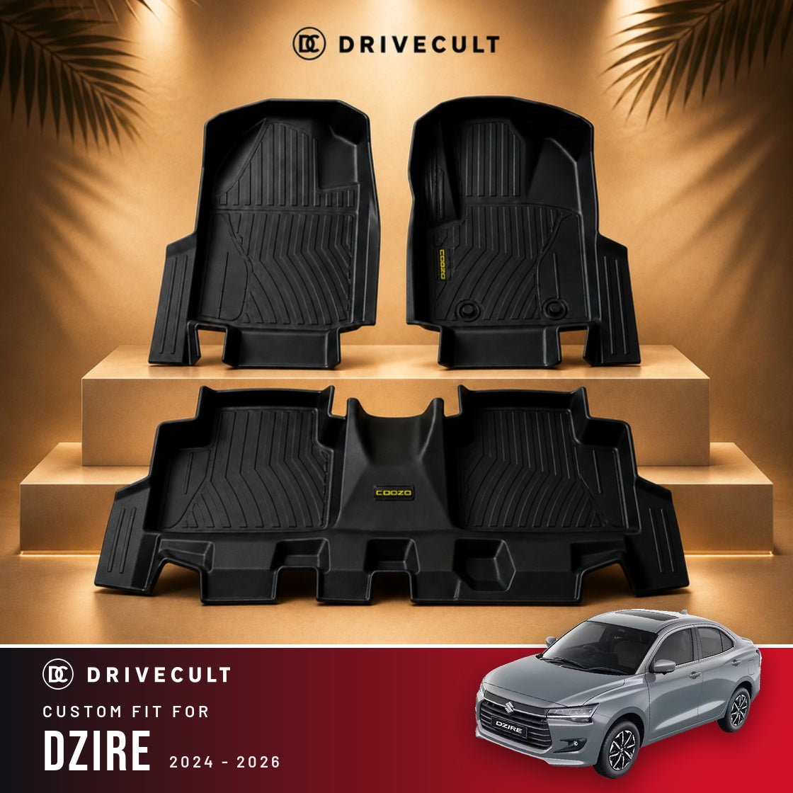 Maruti Suzuki Dzire 2024 - 2026 DriveCult ATM Mats custom-fit TPE floor mats