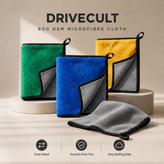 DriveCult 600 GSM microfibre cloth in green, blue and yellow