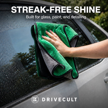 Streak-free microfibre cloth wiping a car window