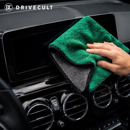 Cleaning a car touchscreen with the microfibre cloth