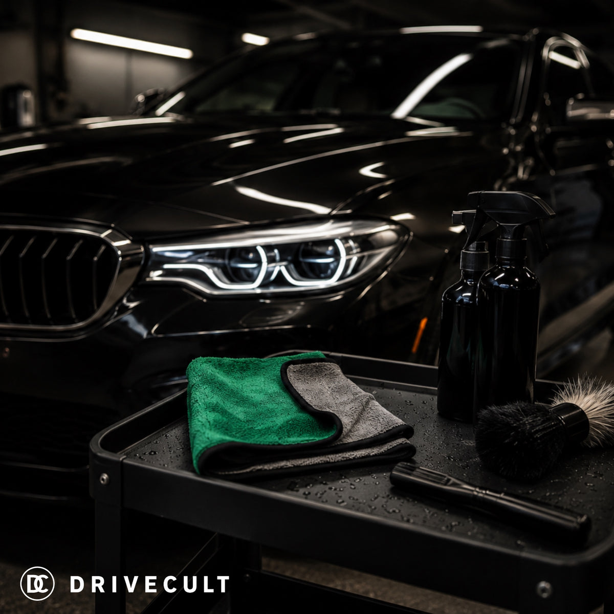 Microfibre cloth on a detailing cart