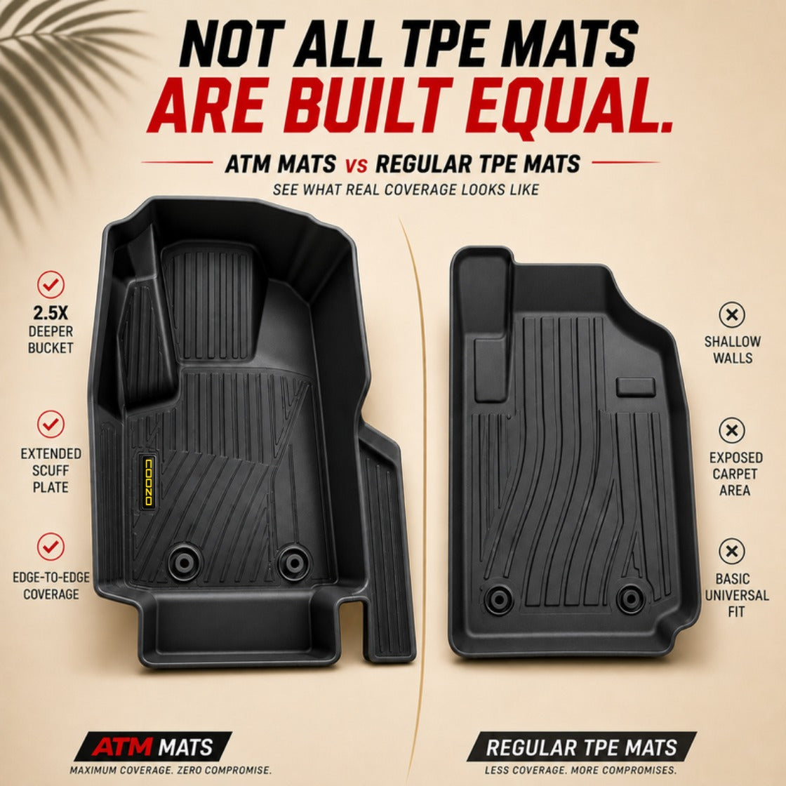 Hyundai Venue 2026 - 2028 ATM Mats - ATM Mats vs regular TPE mats coverage comparison