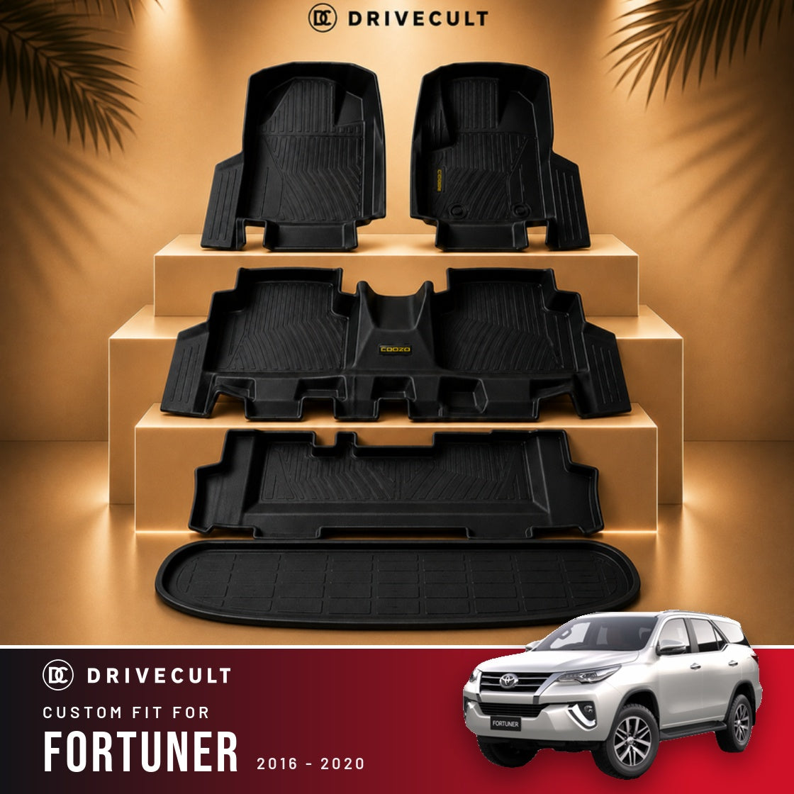 Toyota Fortuner 2016 - 2020 DriveCult ATM Mats custom-fit TPE floor mats
