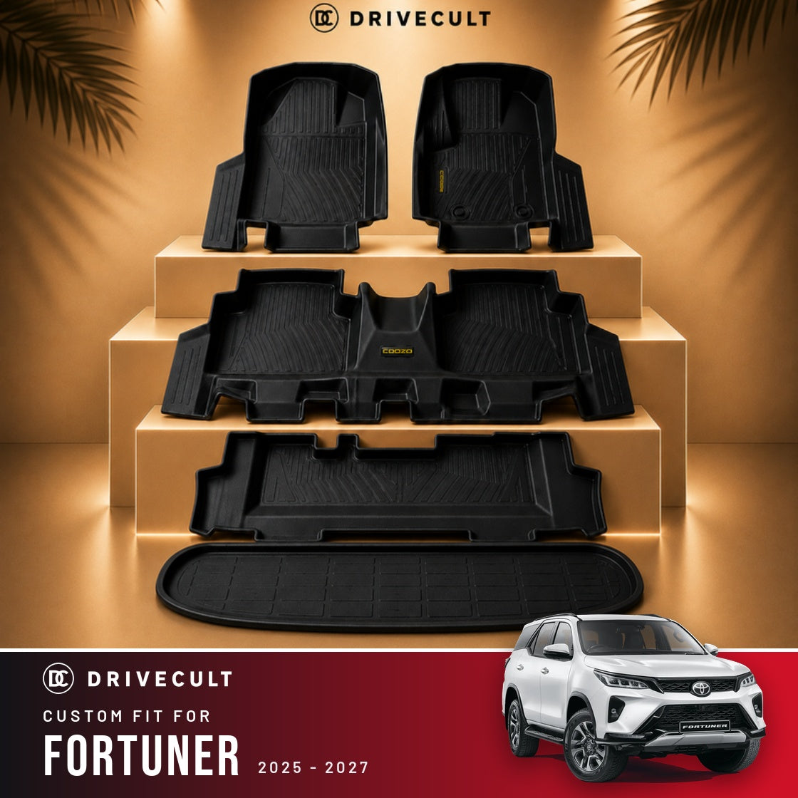 Toyota Fortuner 2025 - 2027 DriveCult ATM Mats custom-fit TPE floor mats