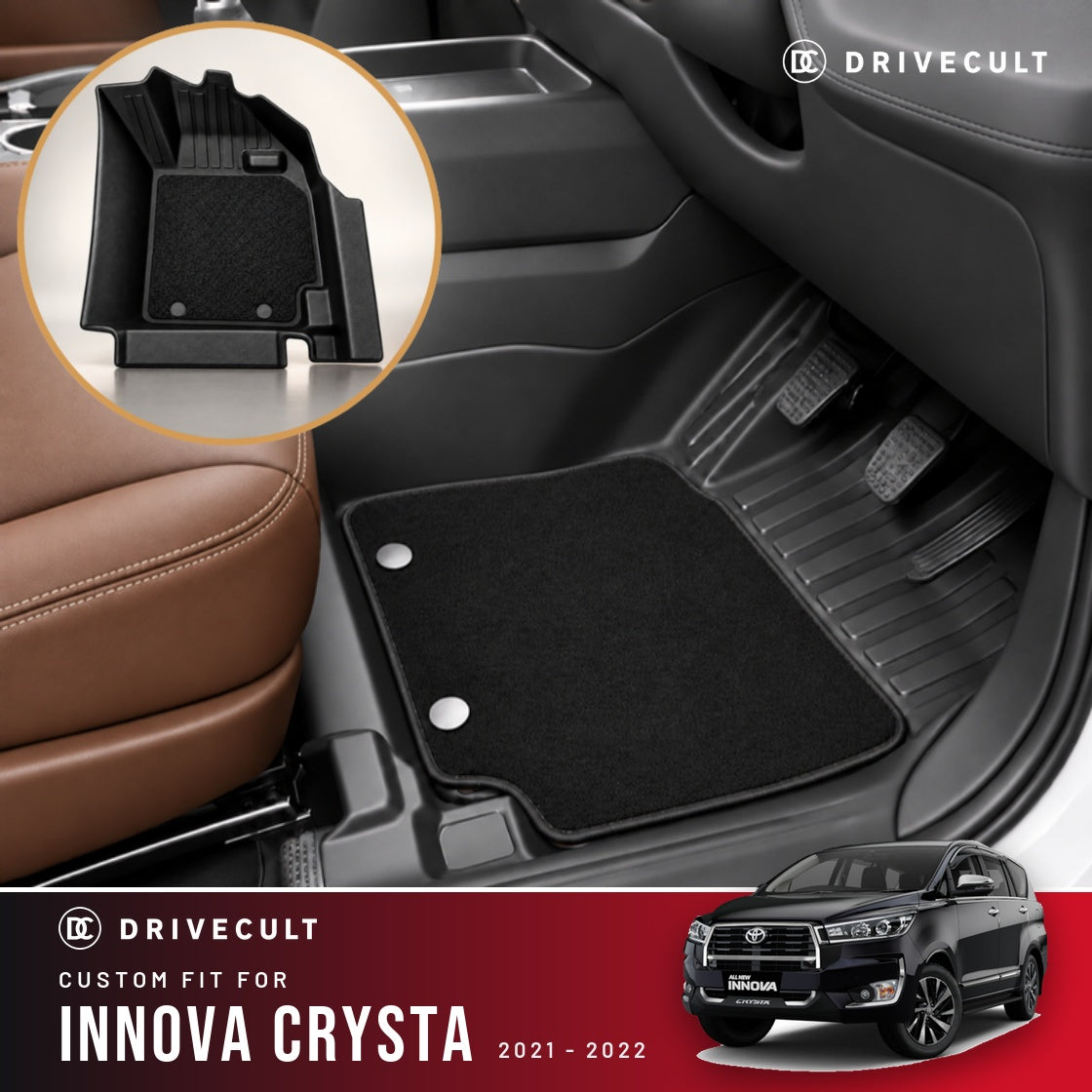 Toyota Innova Crysta 2021-2022 DriveCult ATM X Mats custom-fit 2-layer floor mats
