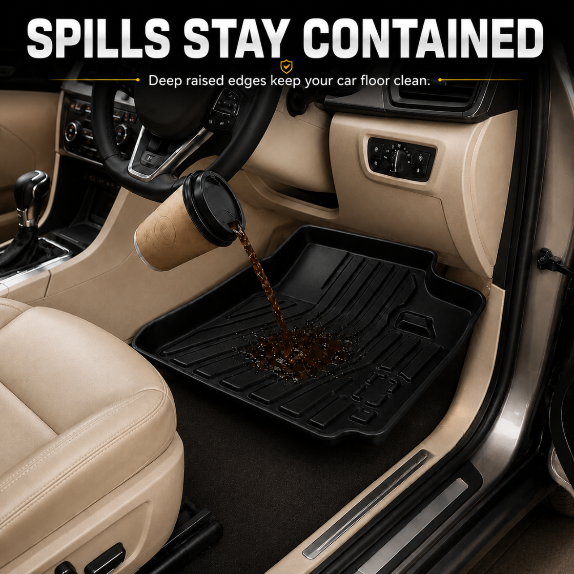Spill held inside the raised edge of an Apex TPE 5D mat