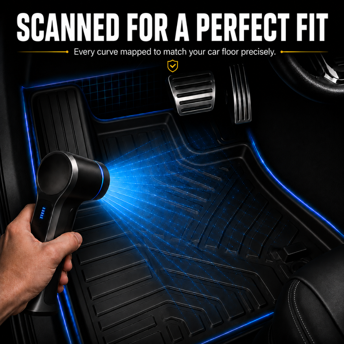 Car floor being scanned so the Apex TPE 5D mat matches its contours