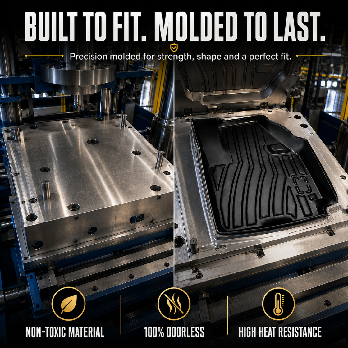 Apex TPE 5D mat beside the mould it is pressed from